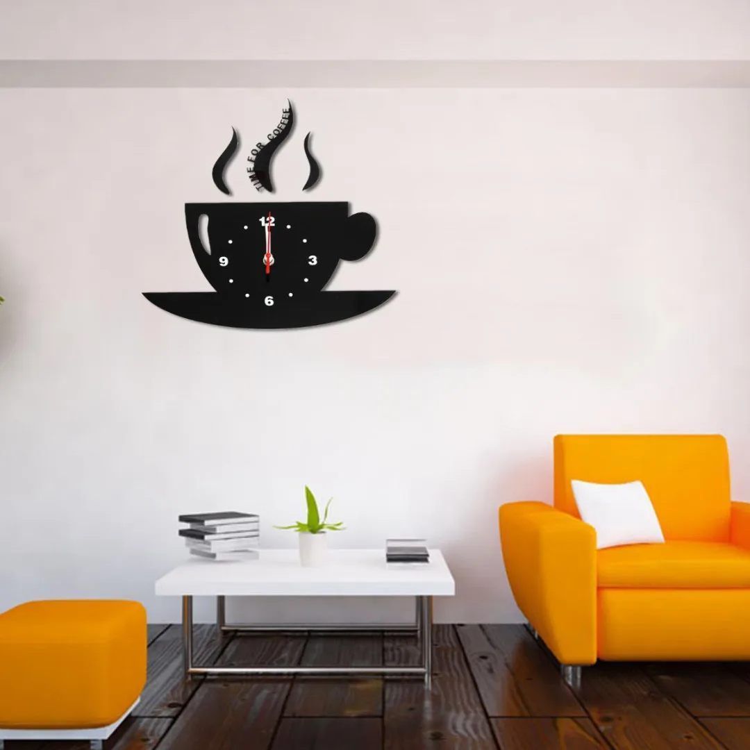 JX-LCLYL 3D DIY Mirror Wall Clock Home Decor Creative Modern Design Acrylic  Coffee Cup Living Room Decorative Time for Coffee