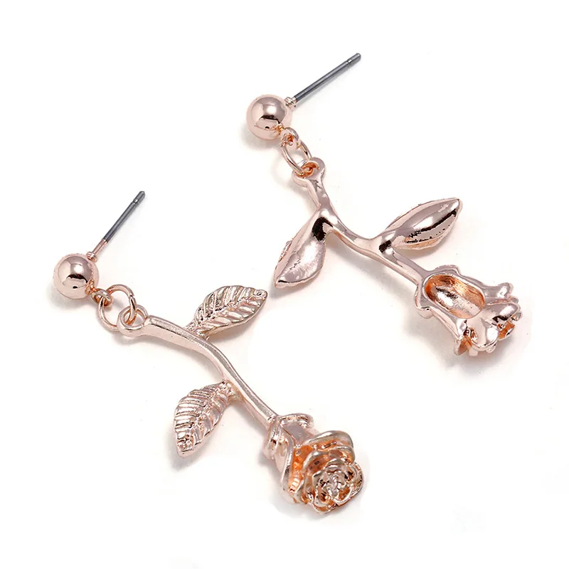 Fashion Womens Alloy Flower Rose Drop Metal Simple Floral Earrings Jewelry For Girls