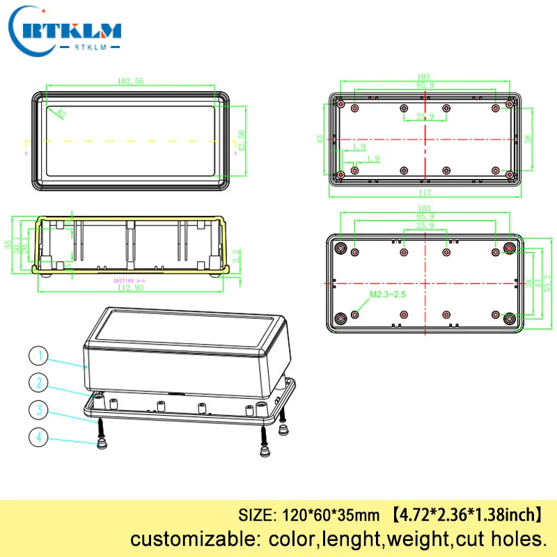 ABS пластиковый проектный Чехол diy электрический пластиковый корпус распределительная коробка diy динамик коробка для PCB настольный корпус 120*60*35 мм 1 штука