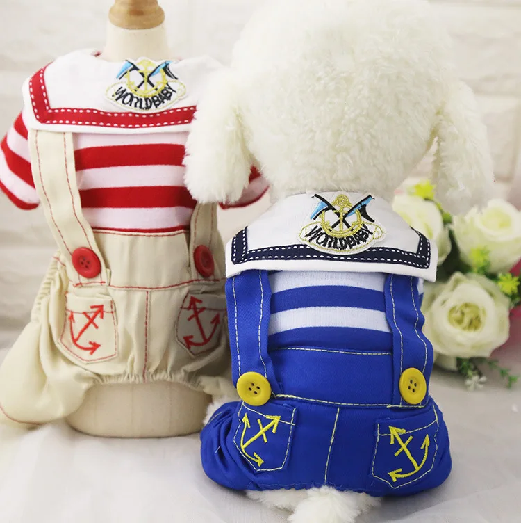 

Cute Strip pet cat dog jumpsuit clothing for pet small Dog pet puppy jacket Coat dog Yorkshire clothes shirt dog sailor costume