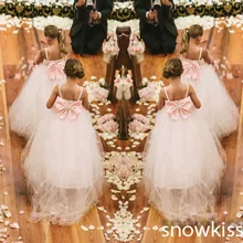 Красивые белые/цвета слоновой кости платья для детей Бальные платья с длинным шлейфом для свадебного торжественного случая