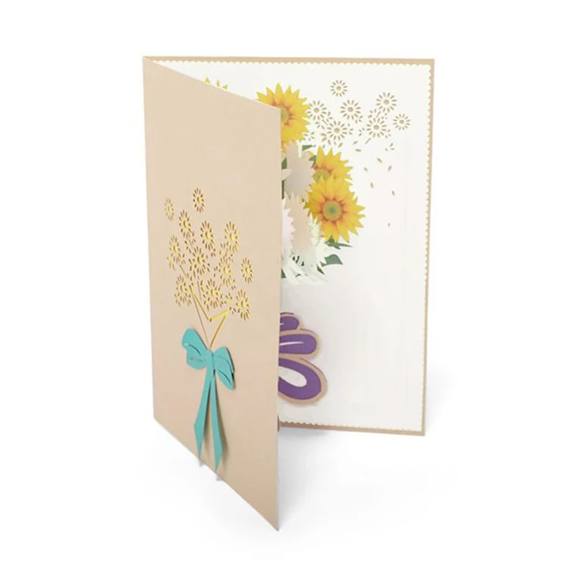  3D Flower Bouquet Paper Pop Up Card With Blank Envelope Invitations Greeting Cards Thank You Invita - 32999745508