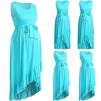 

Women Sleeveless Pregnant Dresses Maternity Solid Dress Irregular Hem Summer Long Dress Maternity Gown 2019 Vestido Gestante
