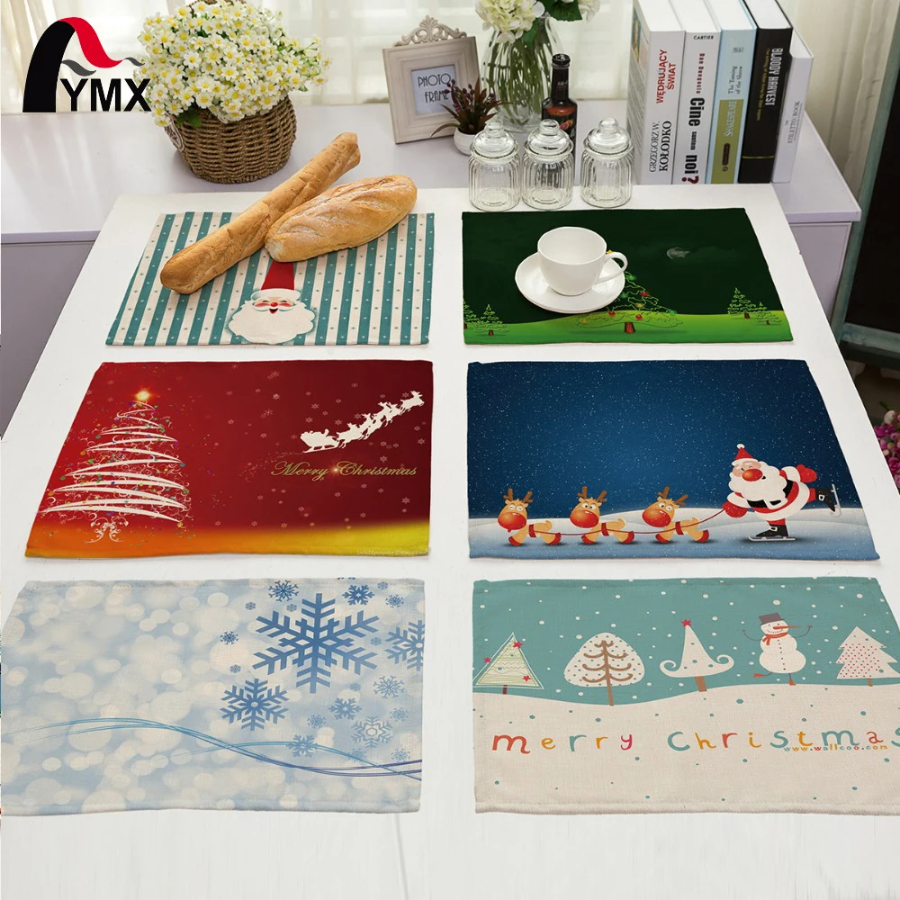 

Creative Christmas Tree Printed Polyester Table Napkin Dinner Wedding Party Merry Christmas Table Napkins Cloth Deer Santa Claus