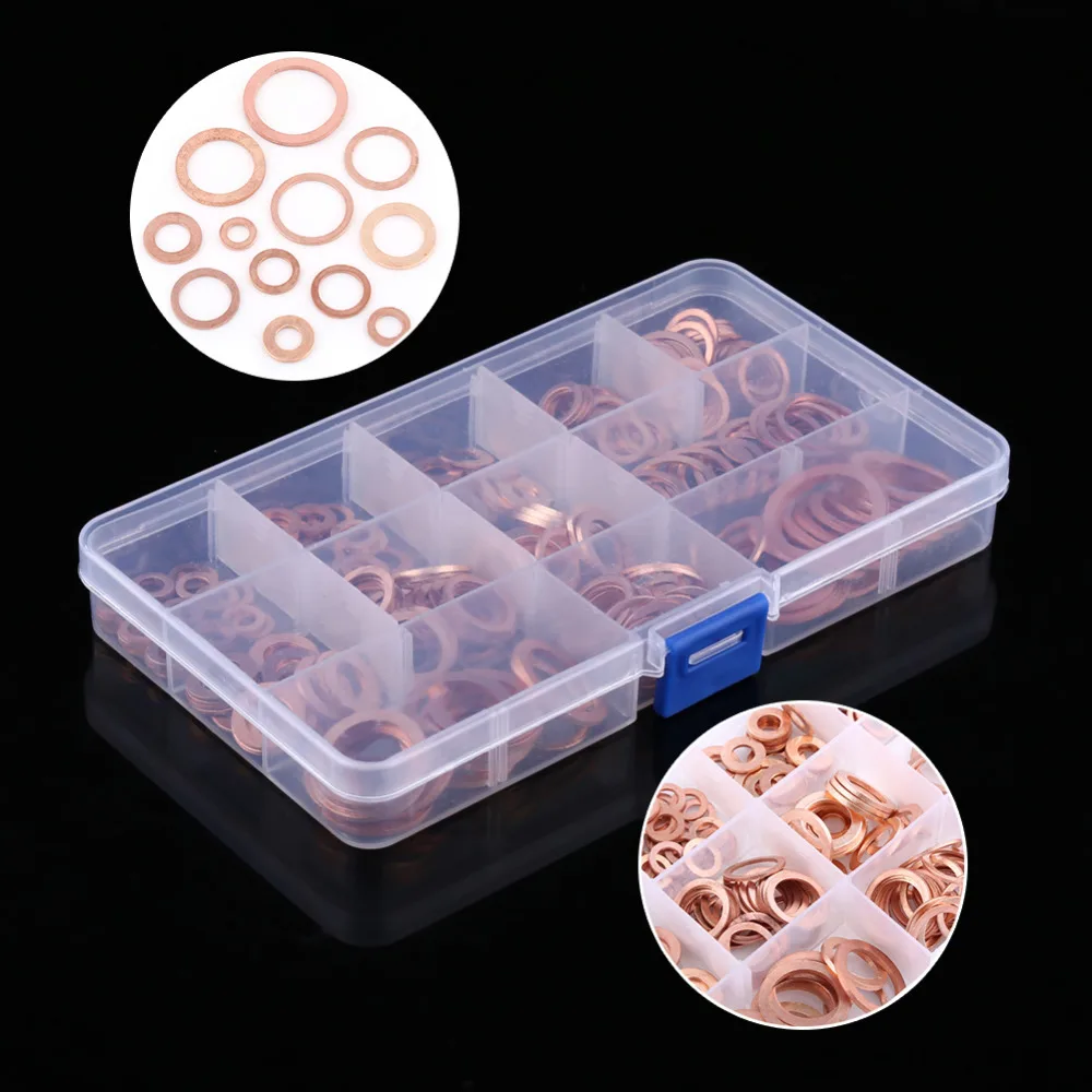 

280pcs Flat Washers 12 Sizes Copper Washer Retaining Rings Washer lavadora arandelas With Box Gaskets for Screw Bolts Set