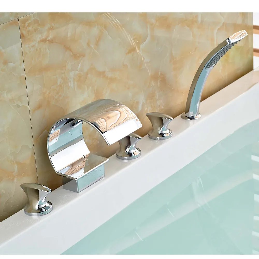 

Contemporary Widespread Stainless Steel Bathtub Faucets with Handheld Faucet Chrome Finish