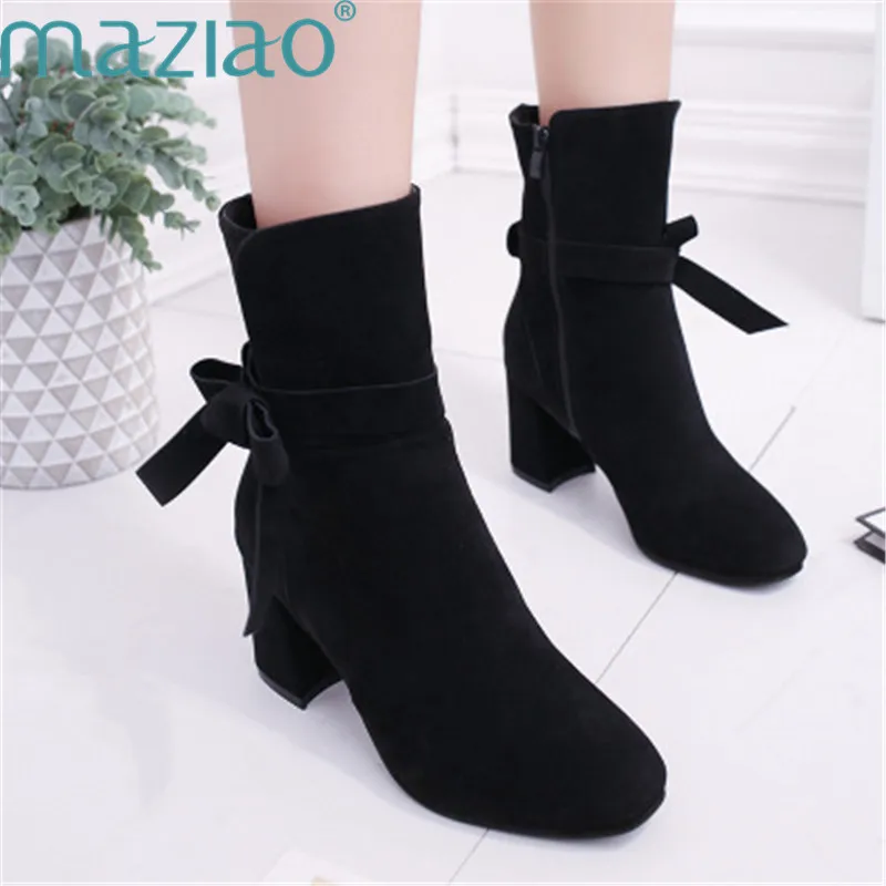 

Ankle Boots for Women Round Head Thick Heel Keep Warm Breathable Non-slip Suede Women Boots Winter MAZIAO