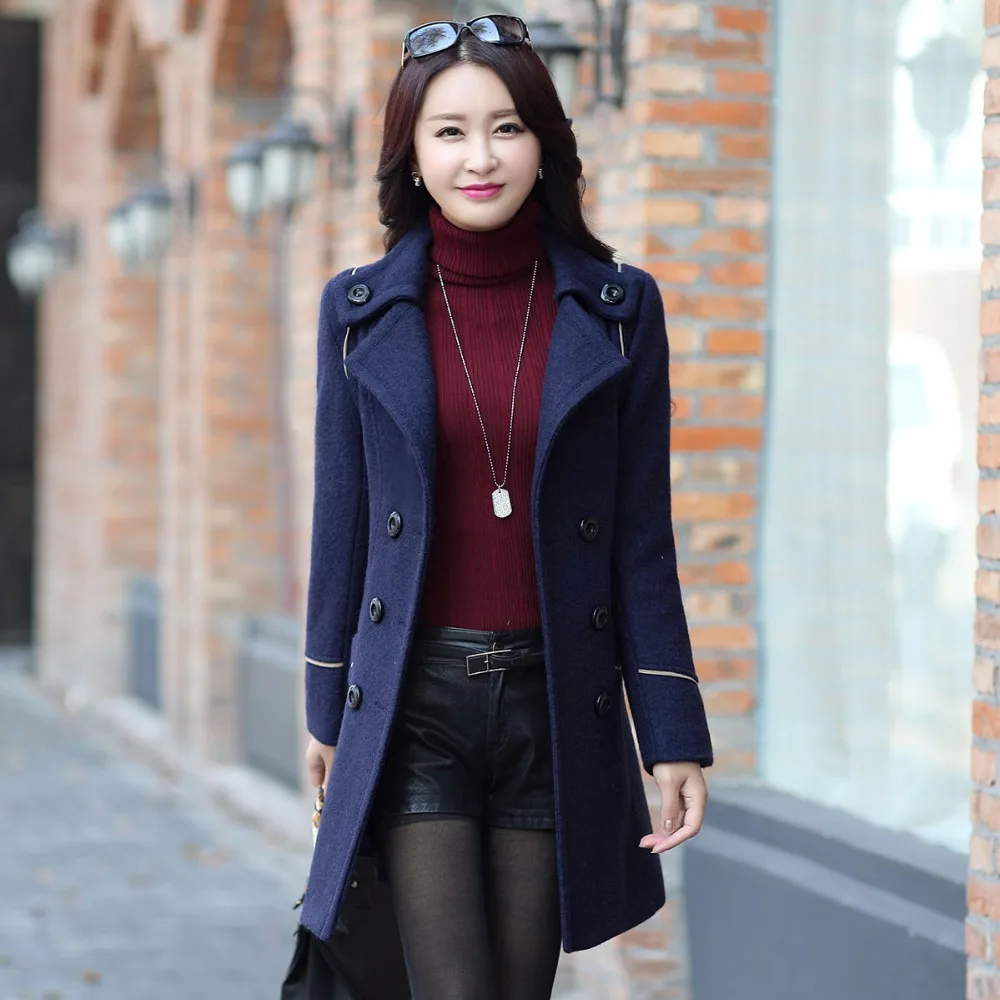 Élégant vent De Plus rouge Outwear Femmes Manteau Trench Coupe Femelle Bleu 2018 Nouvelle D'hiver kaki Laine Manteaux Vestes UdF8f