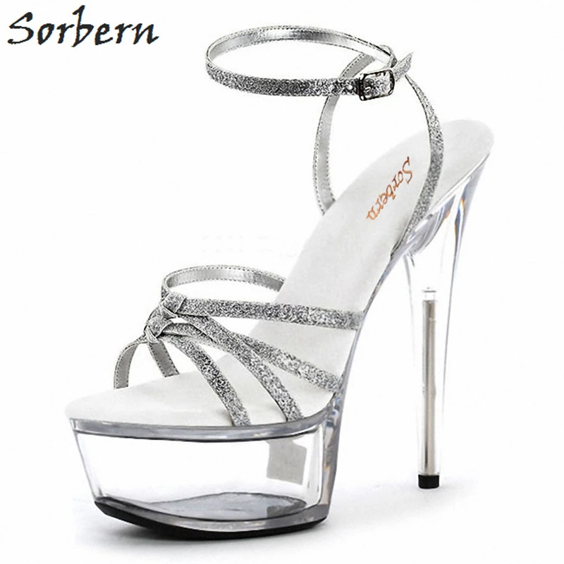 silver glitter platform heels