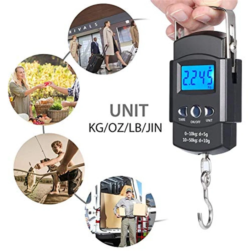 KALAIDUN Electronic Digital Hook Scale 50Kg10g Luggage Suitcase Weight Scale Pocket LCD Backlit Hand Held With Tape Measures1