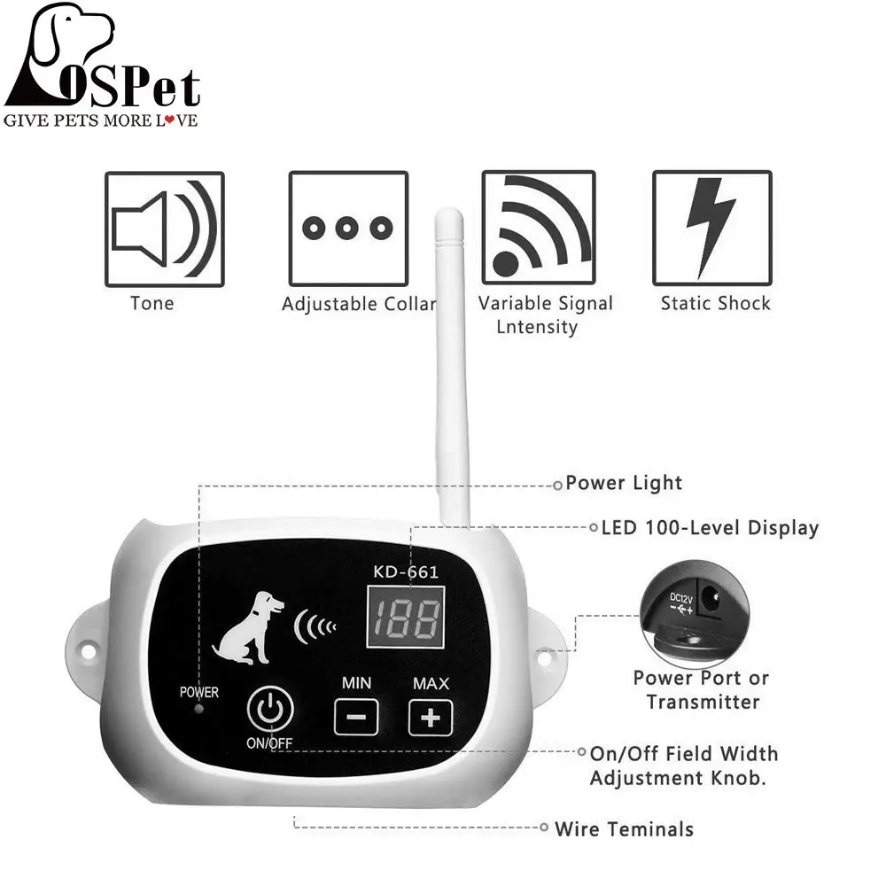 Беспроводное электрическое ограждение для собак Беспроводная система удержания 550YD дистанционное управление водонепроницаемый и перезаряжаемый