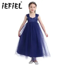 Iefiel для детей для девочек без рукавов с вышивкой; платье участницы конкурса красоты; платье из фатина с цветочным рисунком для девочек; платье принцессы для конкурса красоты, платье подружки невесты, одежда для свадьбы, дня рождения платье-пачка для девочек