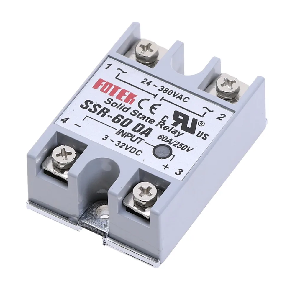 

1pcs SSR-60DA 60 DA Solid State Relay Module 3-32V DC Input 24-380VAC 60A