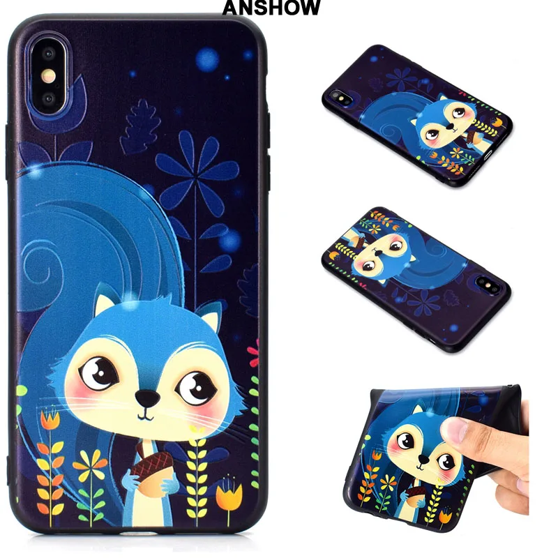 Мягкий ТПУ чехол для Iphone XR XS MAX X 10 8 7 Plus 6 5 SE 5S 3D Рельефный цветок слон лиса музыка