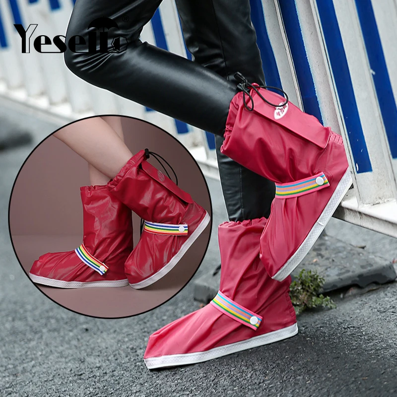 

YESELLO PVC Waterproof Shoe Cover Anti-skid Thick Wear-Resistant Rain Boots Set Children Adult Outdoor Travel Middle Tube Cover