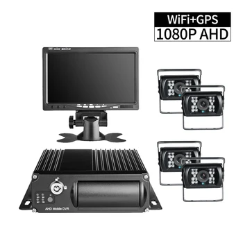 

Free Shipping Wifi GPS 4CH SD Car Dvr Video Recorder Mdvr+4Pcs Metal Outdoor Waterproof Rear View Bus Camera+7" Car Monitor
