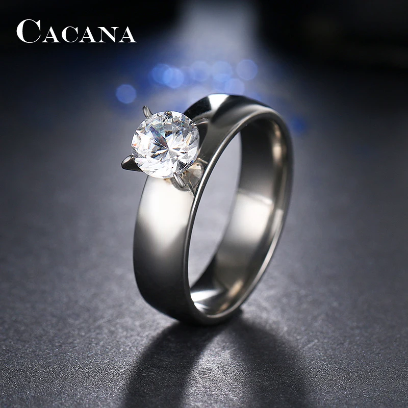 CACANA Stainless Steel Rings For Women With Shining CZ Smooth Personalized Fashion Jewelry Wholesale NO.R11