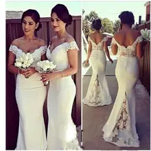 Элегантное кружевное платье подружки невесты «Русалочка» г. с открытыми плечами Vestido атласные белые свадебные платья для вечеринок Vestidos