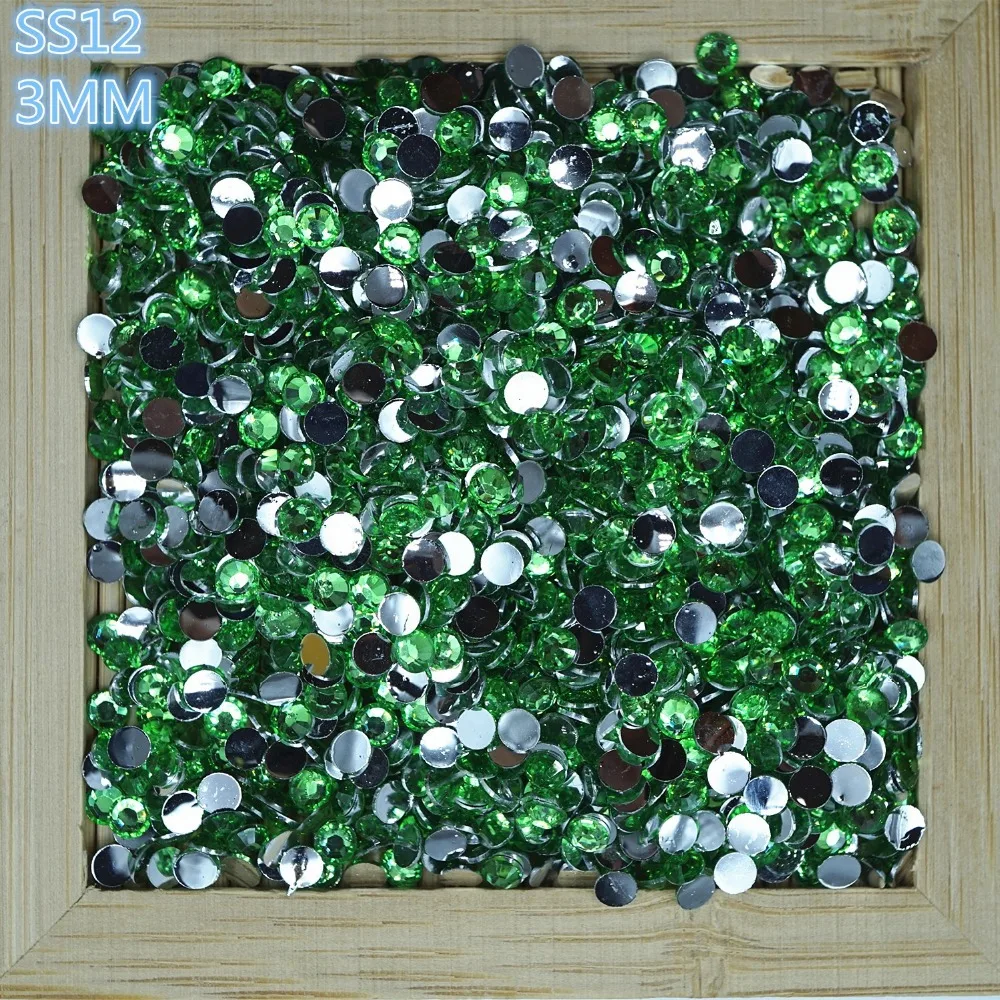 

2000 PCS/bag SS12 3.0 mm round resin green drill the Non hotfix flatback rhinestone Nail Art Gems Decoration beads