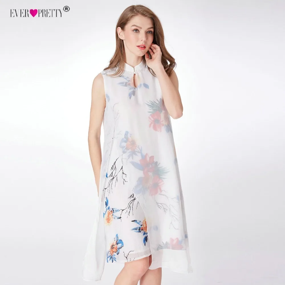 Ever Pretty Vestido Novia, короткое платье для вечеринки в китайском стиле, 04000 белое платье трапециевидной формы с цветочным принтом и коротким рукавом для мамы невесты