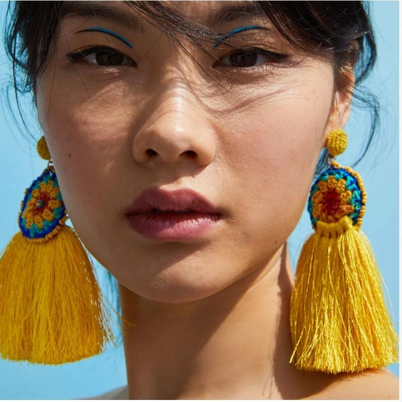 

AOTEMAN Ethnic Jewelry Accessories Dangle Drop Earrings 2019 ZA Bohemia Long Tassels Fringed Earrings For Women