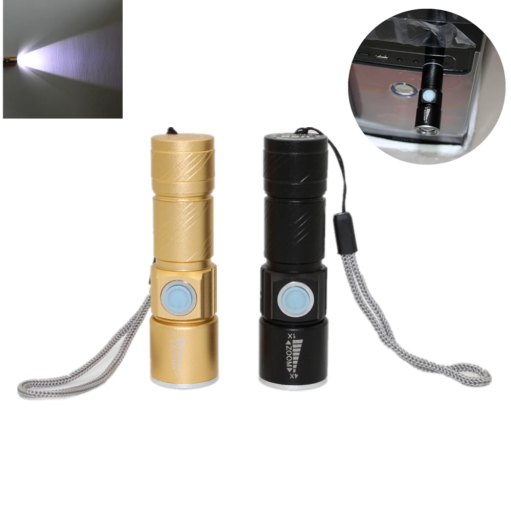 

USB Handy LED Torch USB Flash Light Pocket LED Rechargeable Flashlight Zoomable Lamp Built-in Battery
