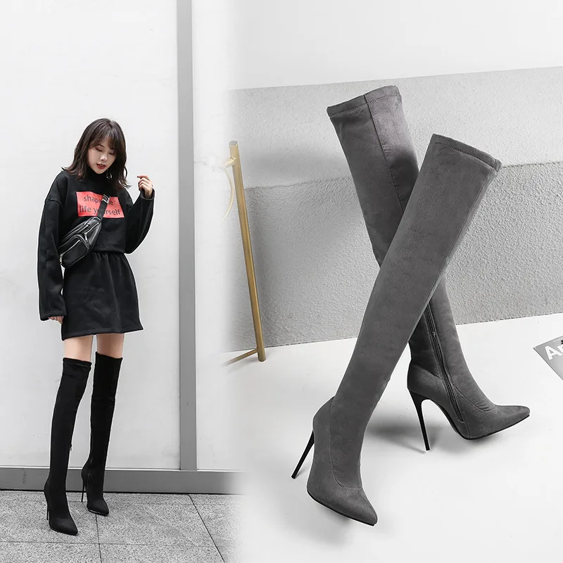 ASUMER hot sale new over the knee boots women pointed toe zip stiletto high heels prom boots women shoes