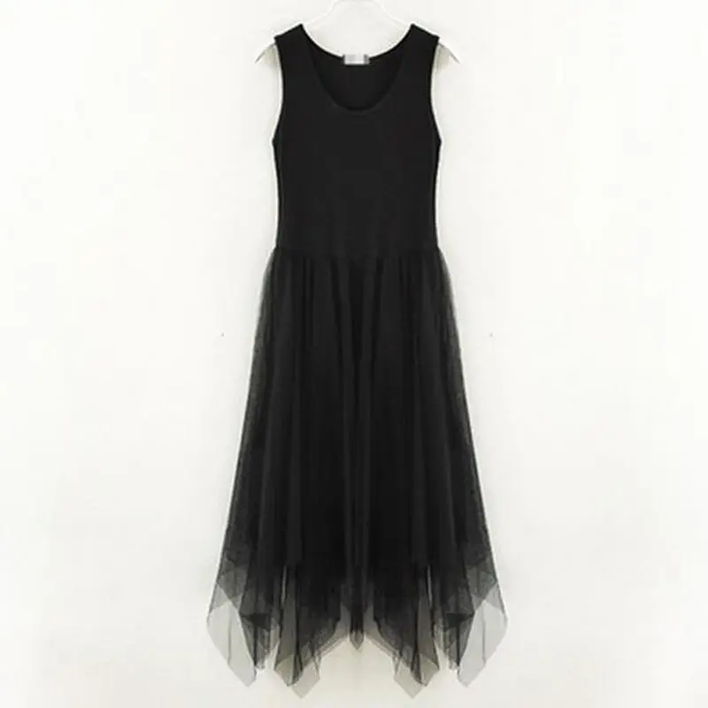 

New fashion elegant women summer dress sweet slim casual sleeveless O-neck modal mesh striped dress for female PW1047