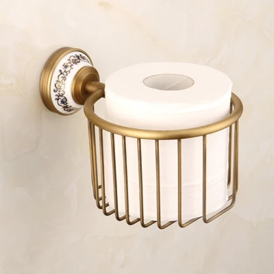 Античные аксессуары для ванной комнаты, латунный держатель для туалетной бумаги, держатель для полотенец, кольцо, настенный набор для ванной - Цвет: Paper Basket