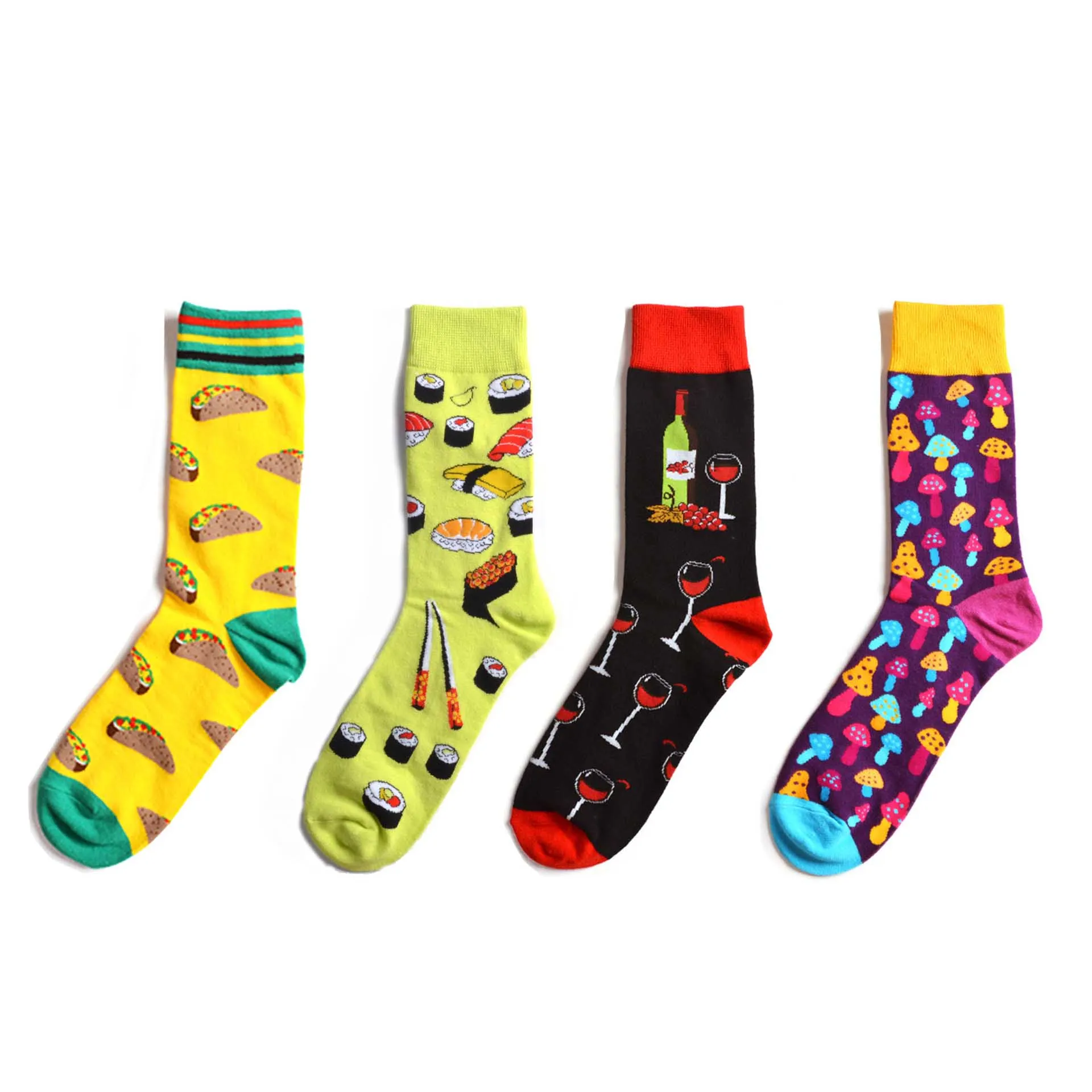 Носки в стиле Харадзюку С Рисунком пиццы, вина, японские носки в стиле хип-хоп, желтые Смешные мужские носки, креативные милые носки, Calcetines Mujer