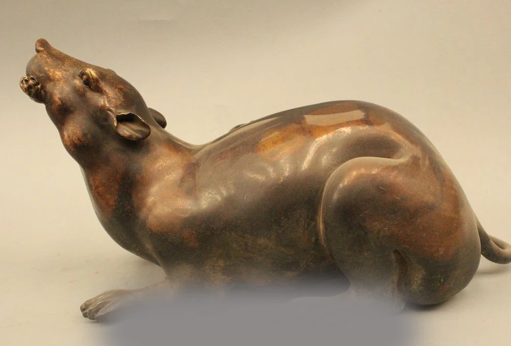 

Chinese Fengshui Bronze Zodiac Year Mouse Coin Wealth Peach Money Cai Statue