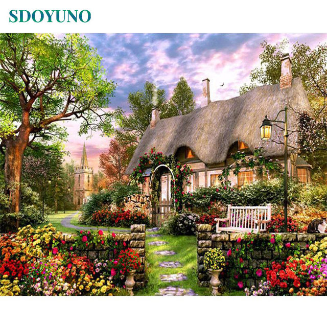 Thatched country cottage painting by numbers kit