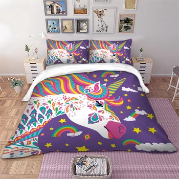 

Art unicorn Bedding set purple color Duvet Cover Pillowcases Twin Full Queen King Size Bedclothes 3pcs home textile