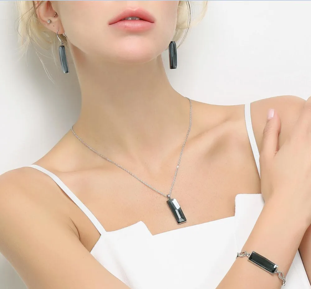 Nandudu серый австрийский, кристаллический, болтающийся кулон серьги ожерелье кольцо браслет Ретро Ювелирные наборы роскошные модные для женщин подарок для девочек