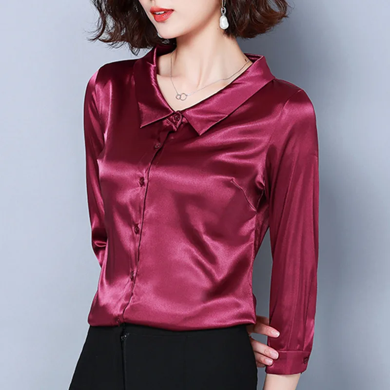 

Women Tops and Blouses Casual Silk Blouse Harajuku Long Sleeve Blusa Feminina Tops Shirts Solid Plus Size XXXL Elegant Blouse