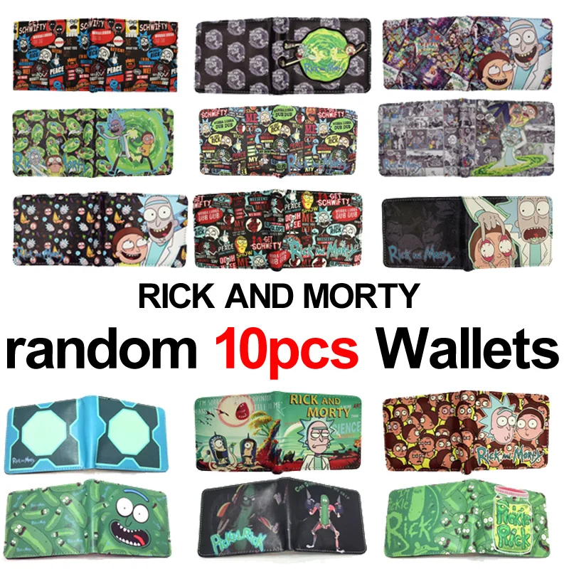 

MeanCat Wholesale 10pcs/lot Anime Cartoon Rick and Morty Folded Wallet Carteira Lovely Card Money Bags Send with Random Patterns