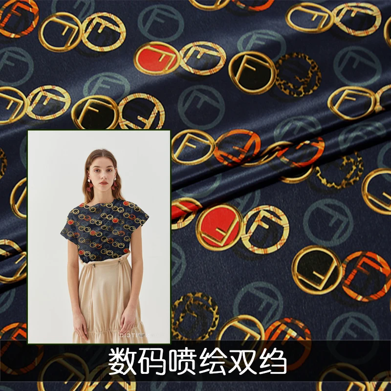 

Summer new inkjet silk crepe de chine fabric high-end shirt dress crepe de chine silk fabric wholesale silk cloth138cm