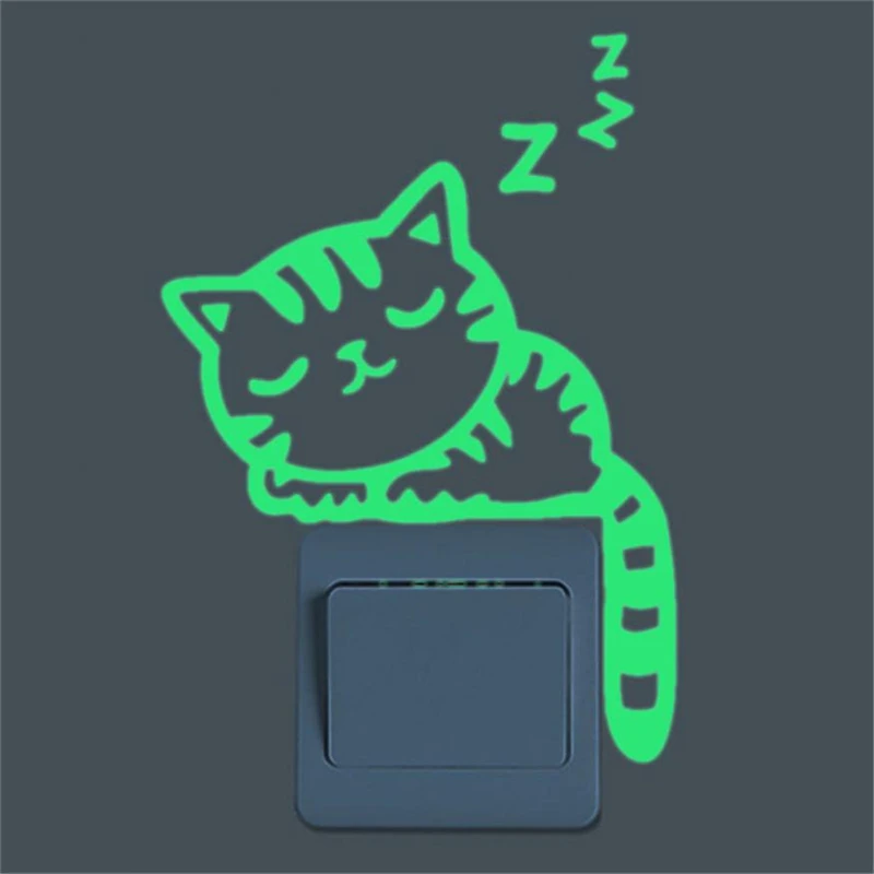 2018 New 1Pcs Cute Creative Kitten Cat Luminous Noctilucent Glow Switch Removable Wall Sticker Home04