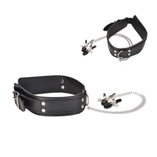 1 шт. черный воротник из искусственной кожи с зажимами для сосков для девушек и женщин