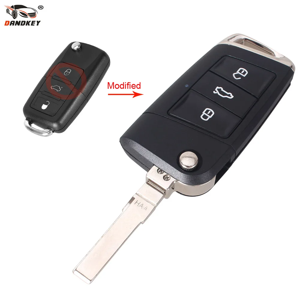 DANDKEY 3 кнопки модификации флип чехол для ключа автомобиля Fob Volkswagen VW Golf 7 Jetta Passat Beetle