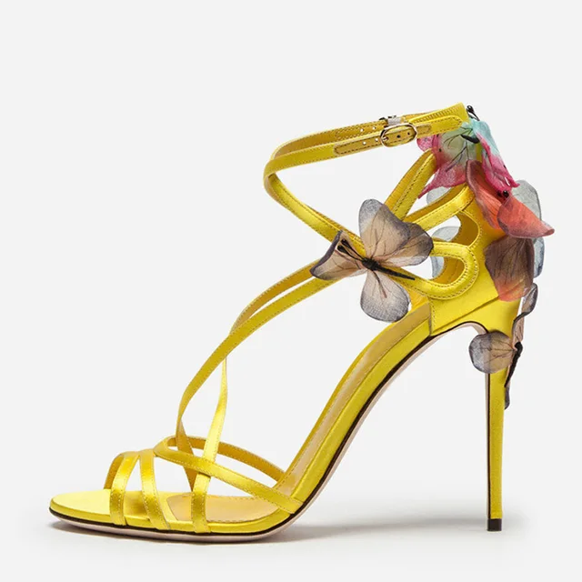 2018 Newest Butterfly Luxury Silk Gladiator Sandals Woman Open Toe Cross Strap High Heel Shoes 