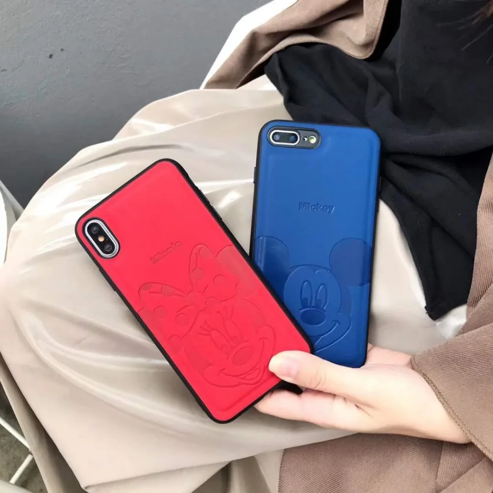 Mickey Minnie for iPhone 6 6plus 7 8 7plus8plus compression leather iphone x xr xsmax phone case back cover |