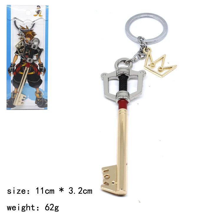 

FINETOYS Game Kingdom Hearts Sora Key Keyblade+Crown Symbol Gold Metal Handmade Pendant Keychain Keyring Collection Gift Toy Hot