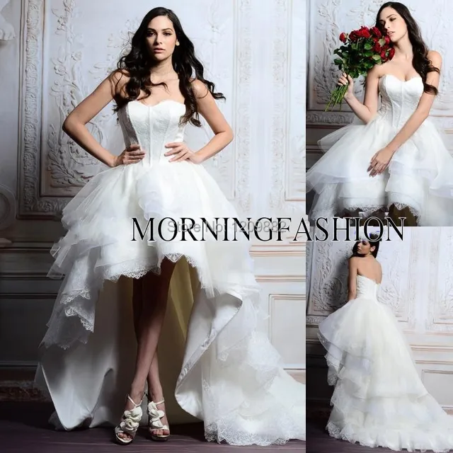 Fantastic Morden Short Front Long Back White Lace Ball Gown Open Fantastic Morden Short Front Long Back White Lace Ball Gown Open Wedding Dress