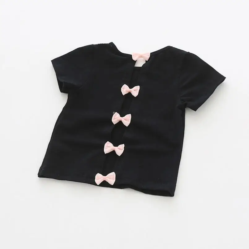 Футболки для девочек хлопковая футболка с короткими рукавами и бантом Рубашка