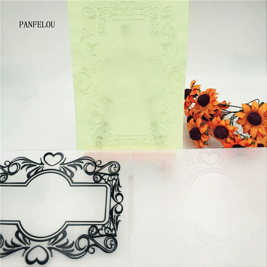 

PANFELOU Lace picture frame Embossing folders Plastic For Scrapbooking DIY Template Fondant Cake Photo Album Card Making
