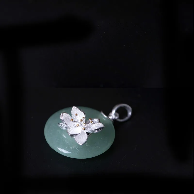Форзац 925 пробы серебро натуральный зеленый камень цветок лотоса ожерелья и подвески для женщин китайский стиль Винтажные Ювелирные Изделия