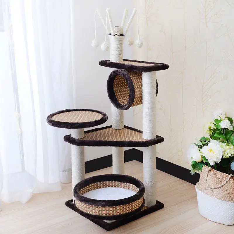 

Large luxury villa cat climbing frame solid wood sisal cat frame nest tree one rattan homemade diy with nest