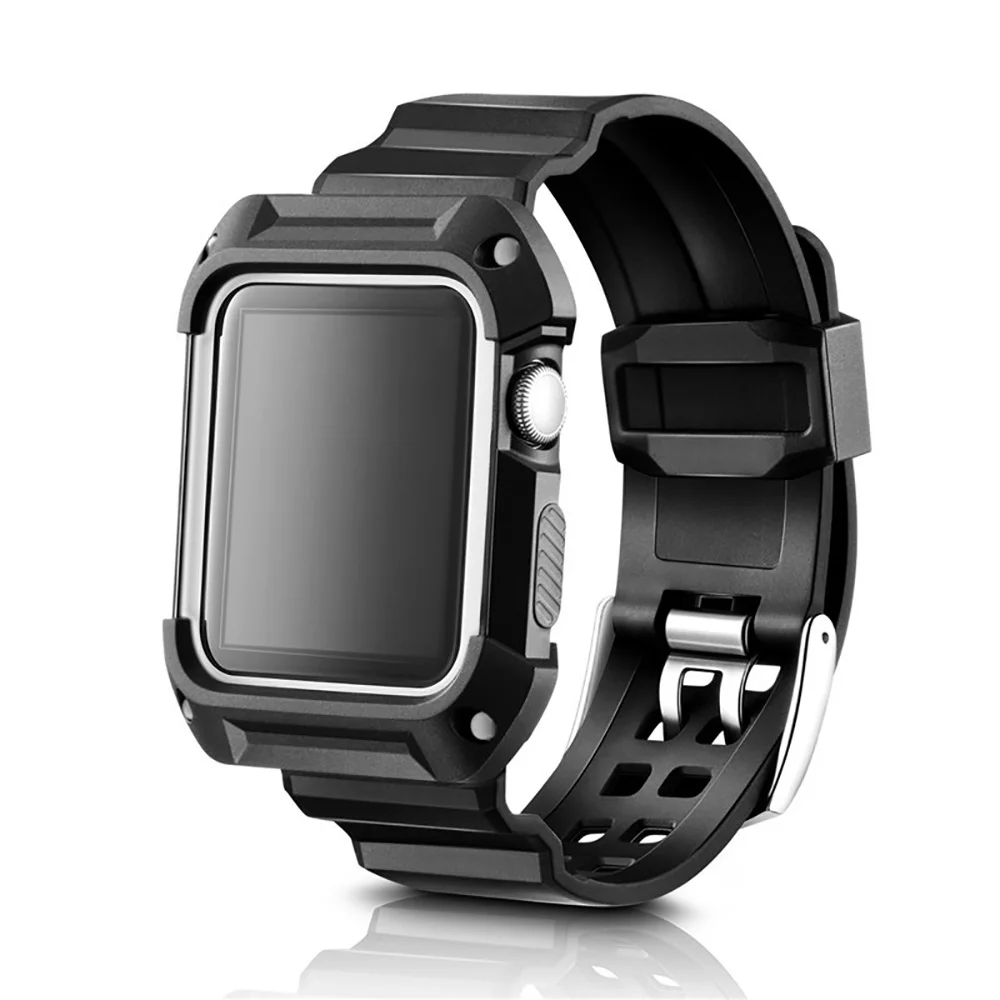 2 в 1 защитный чехол для часов с ремнями Сменные ремни кожа для Apple Watch 1/2 силиконовый ремешок для часов 3 цвета - Цвет: white watch strap