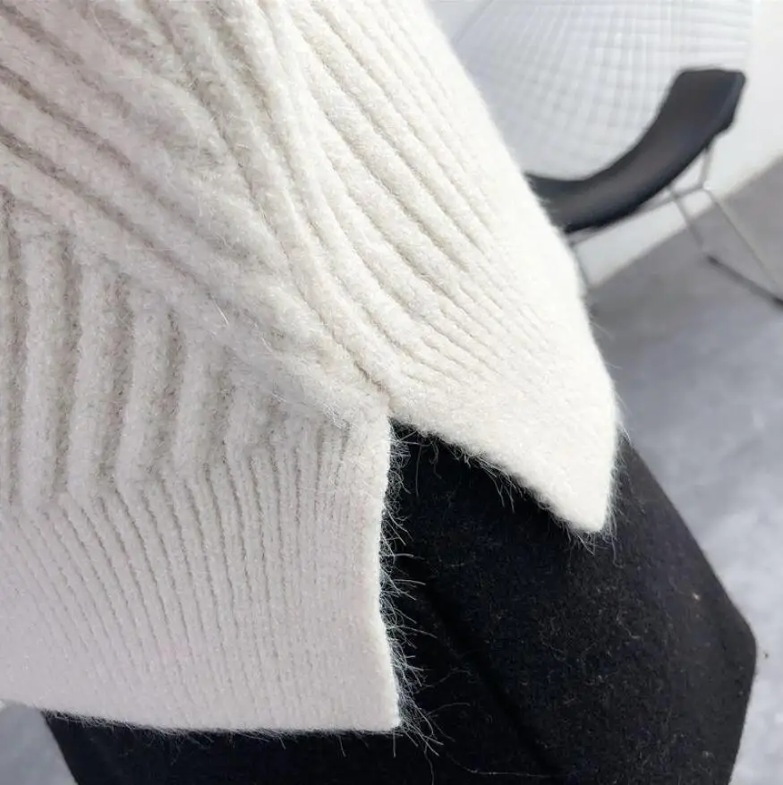 2019 осенне-зимний пуловер свитер женский полувысокий воротник свободный сплошной цвет диагональные полосы джемпер Трикотаж Свитер r1556